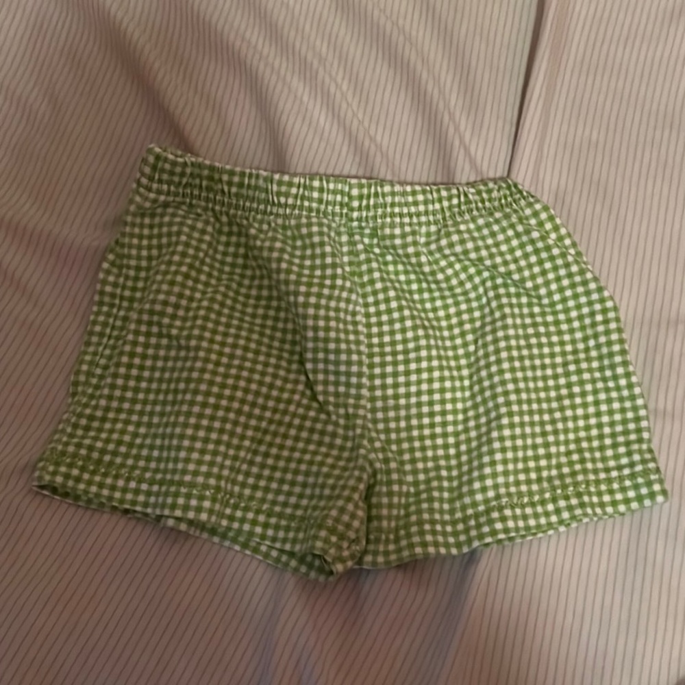 Toddler girls green gingham print shorts